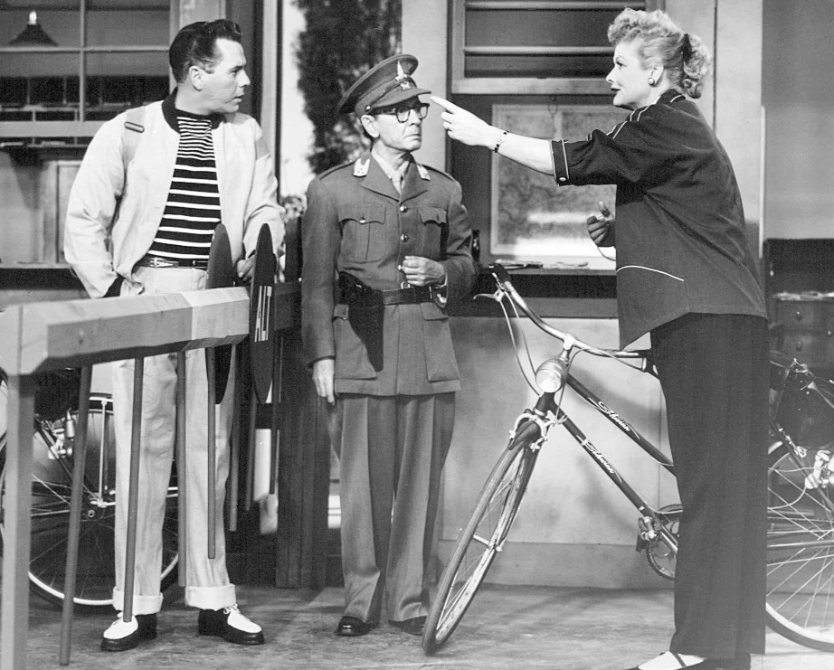 Desi Arnaz and Lucille Ball in a scene from the I Love Lucy episode Lucy's Bicycle Trip